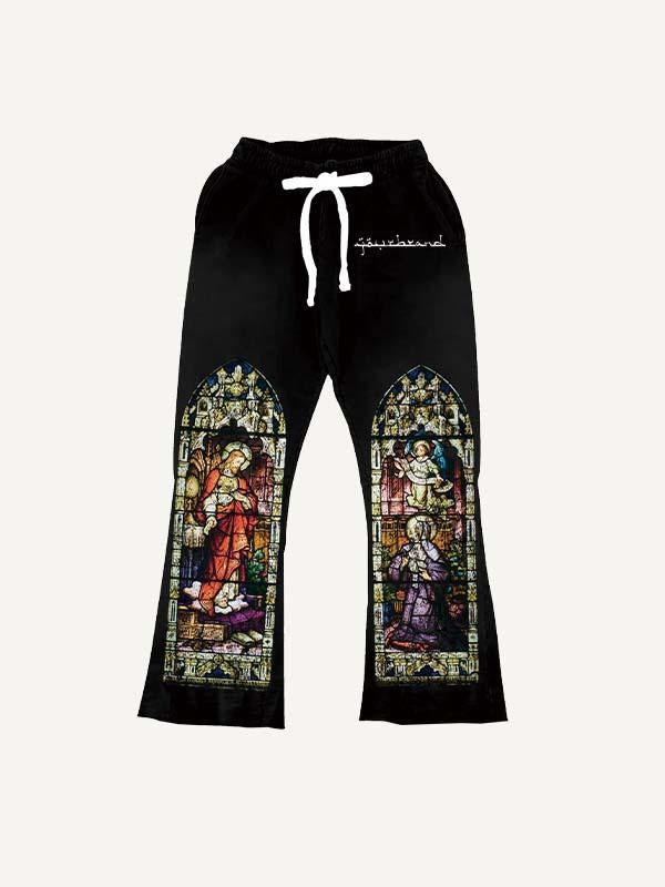 Figure&Graphic Print Elastic Waist Pants