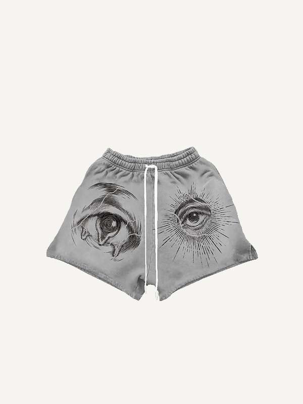 Eye&Tears&Graphic Print Drawstring Waist Shorts