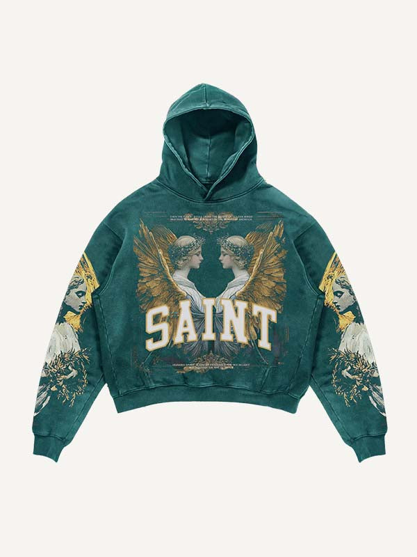 Angel&Letter Print Slant Pockets Hoodie