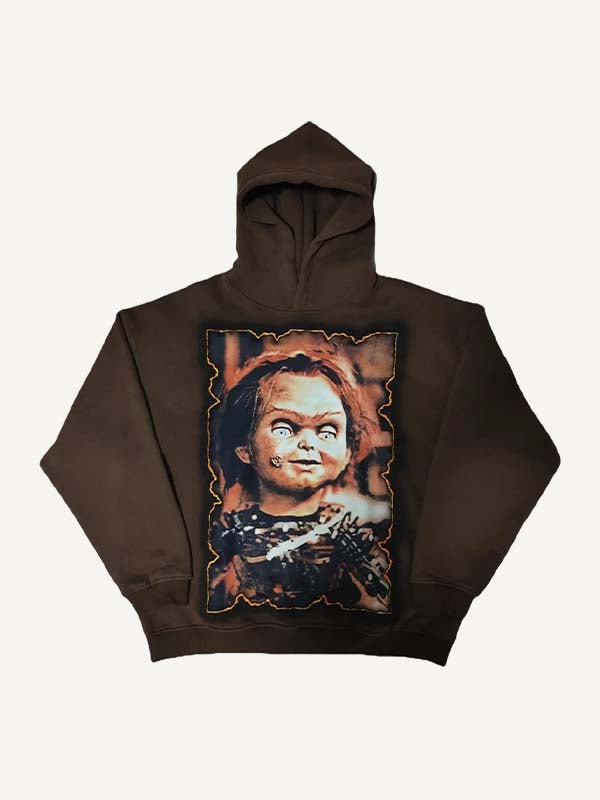 Horror Print Slant Pockets Hoodie