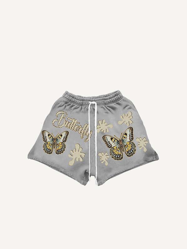 Butterfly&Graphic&Letter Print Drawstring Waist Shorts