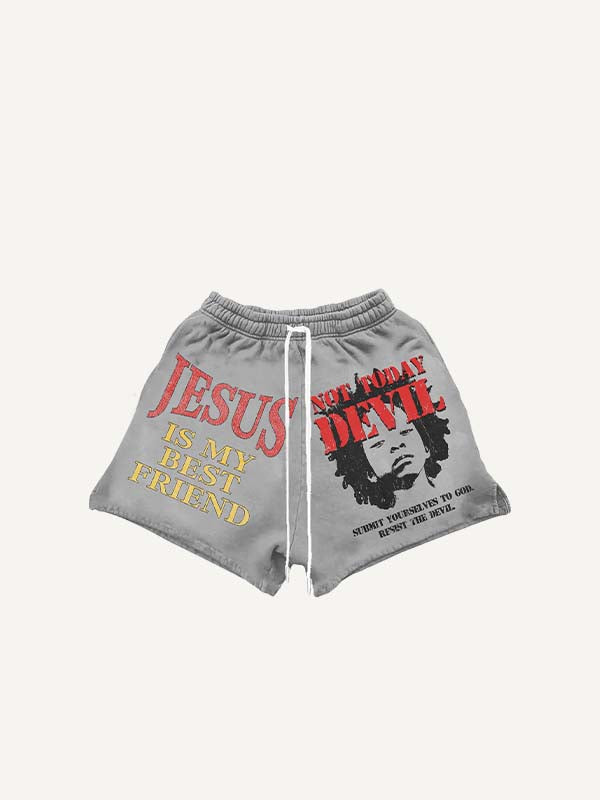 Funny Faith Print Drawstring Waist Shorts