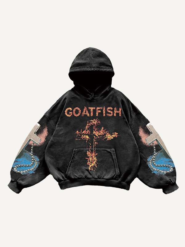 Fire Cross&Jesus&Graphic&Letter Print Slant Pockets Hoodie