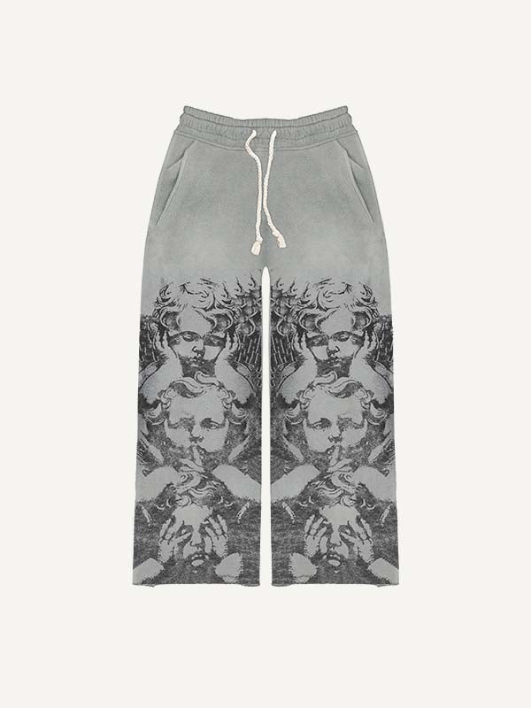 Angel Print Elastic Waist Pants