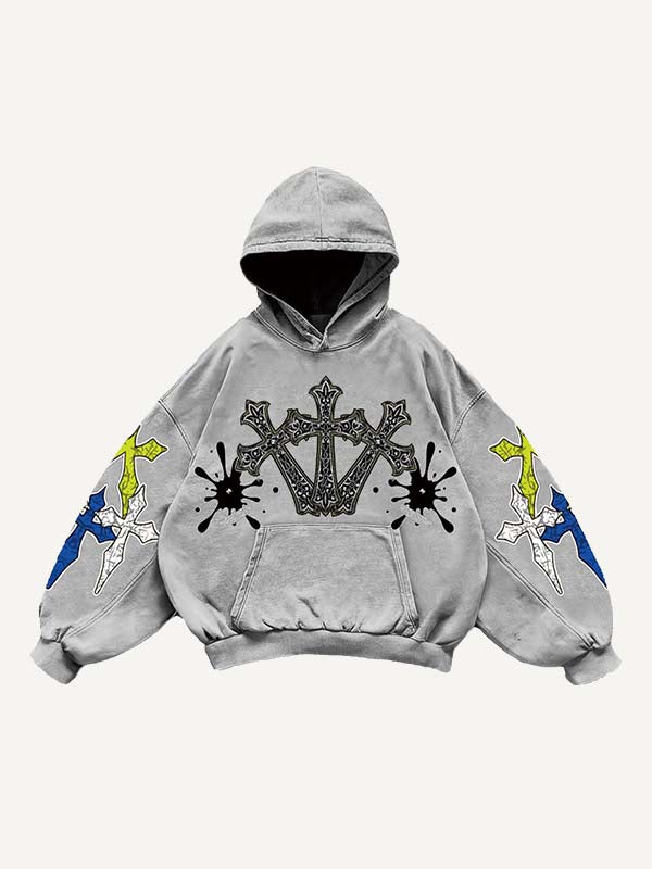 Cross Print Slant Pockets Hoodie