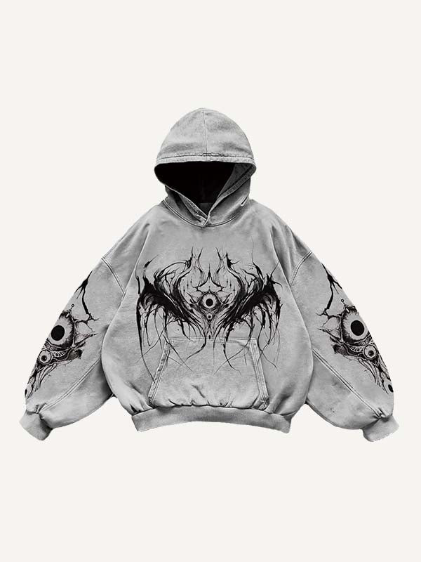 Eye&Wing&Floral Print Slant Pockets Hoodie