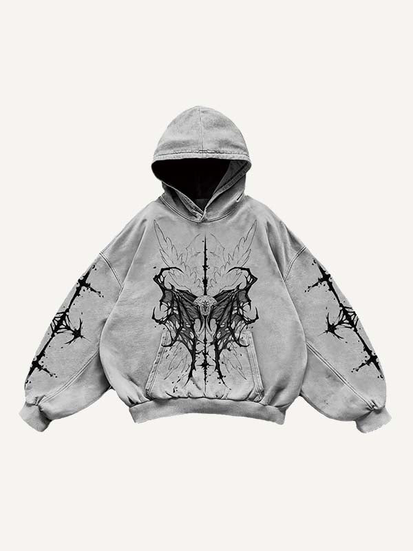 Eyeball&Wing Print Slant Pockets Hoodie