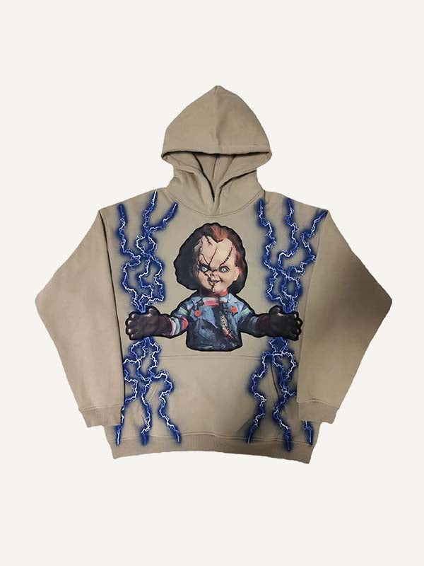Horror Print Slant Pockets Hoodie