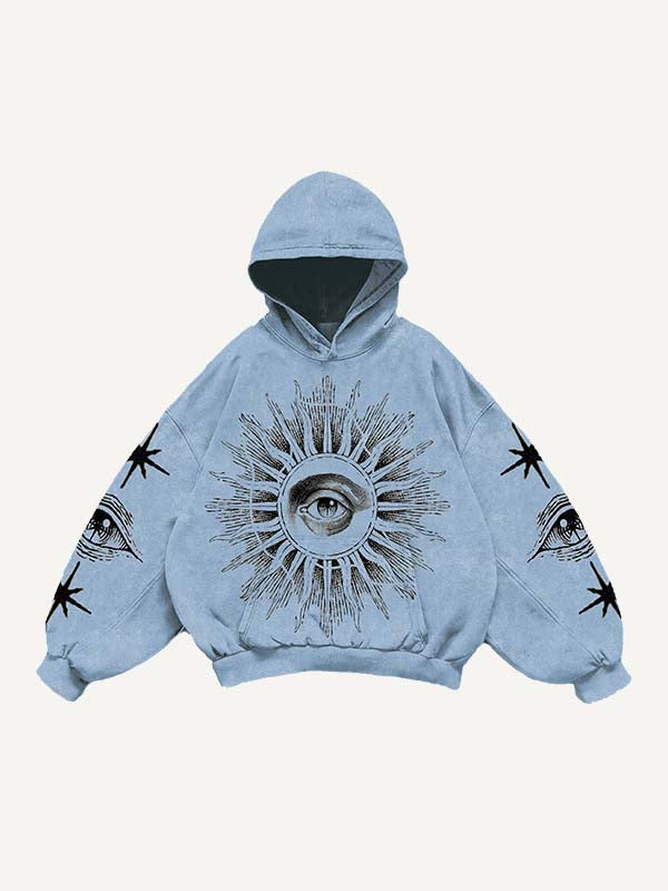 Sun&Eye&Graphic Print Slant Pockets Hoodie
