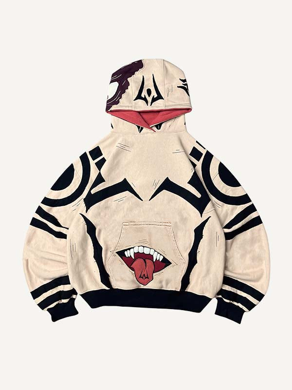 Eye&Tongue&Graphic Faux Decal Print Slant Pockets Hoodie