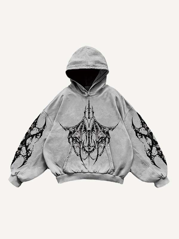 Eyeball&Wing Print Slant Pockets Hoodie