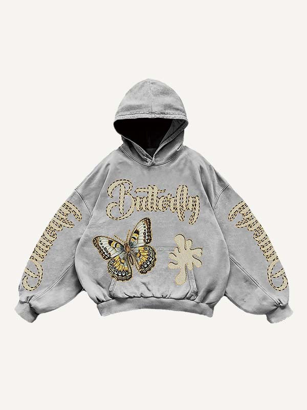 Butterfly&Graphic&Letter Print Slant Pockets Hoodie