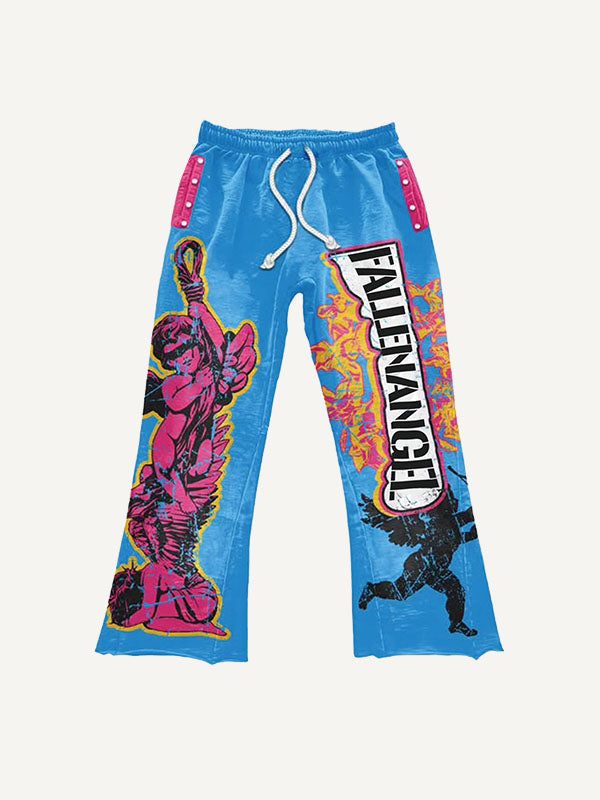 Angel&Letter Faux Decal Faux Rhinestones Print Elastic Waist Pants