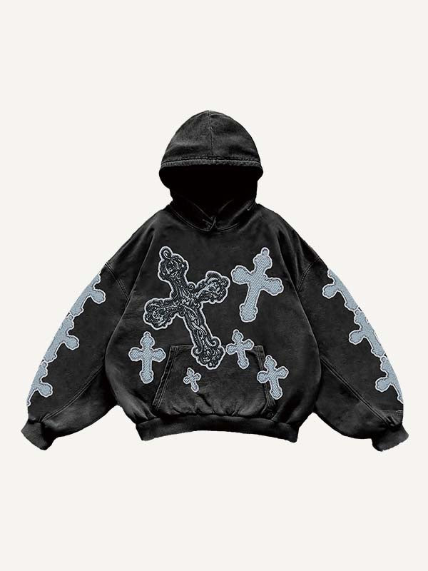 Cross Print Slant Pockets Hoodie