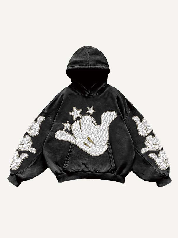 Gesture Print Slant Pockets Hoodie