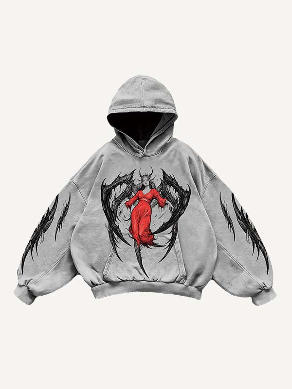 Figure&Graphic Print Slant Pockets Hoodie
