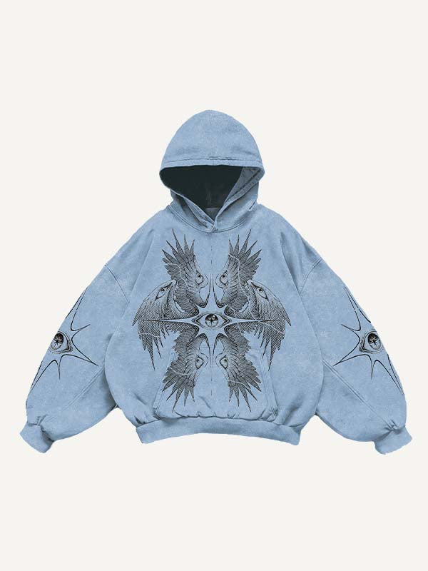 Wing&Eye&Graphic&Sword Print Slant Pockets Hoodie