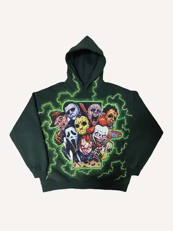 Horror Print Slant Pockets Hoodie