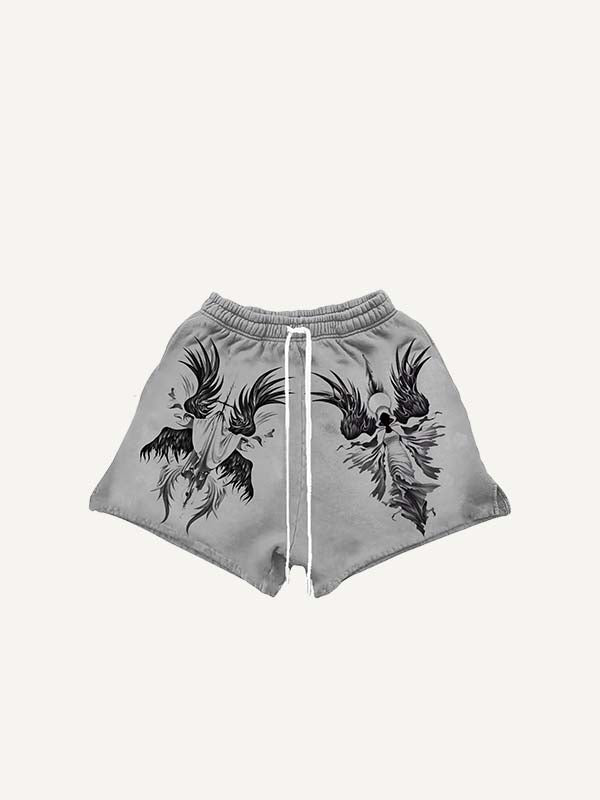 Figure&Wing Print Drawstring Waist Shorts