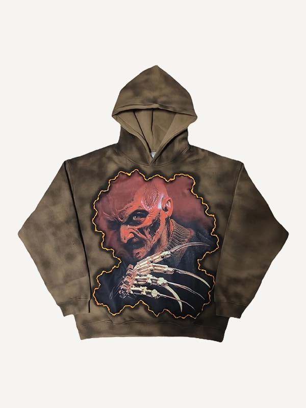 Horror Print Slant Pockets Hoodie
