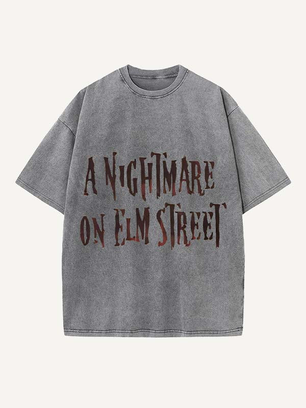 Distressed Washed Horror Print Round Neck T-shirt