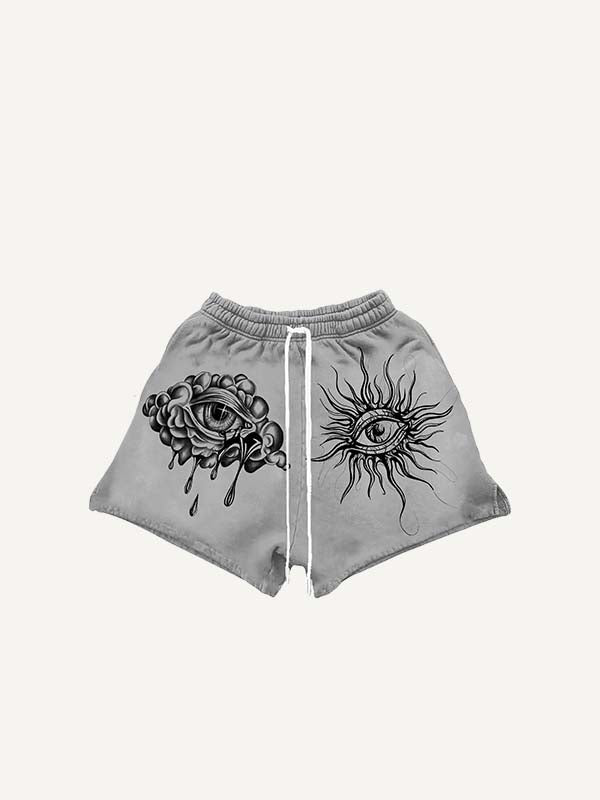 Eye&Graphic Print Drawstring Waist Shorts