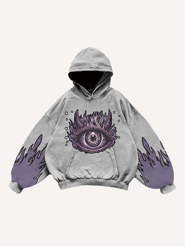Demon Eye&Eyeball&Graphic Print Slant Pockets Hoodie
