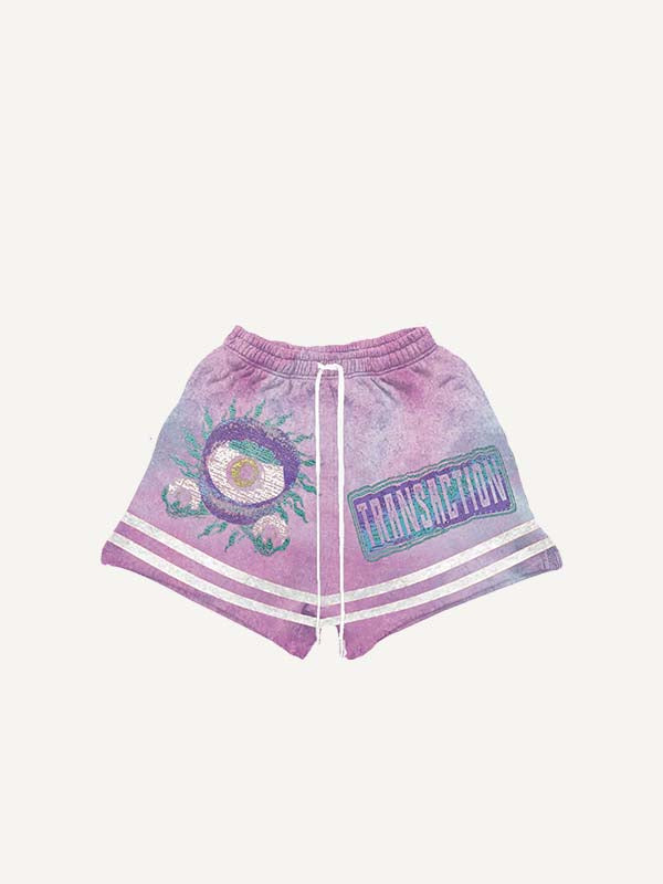 Eyeball&Fire&Letter Print Drawstring Waist Shorts