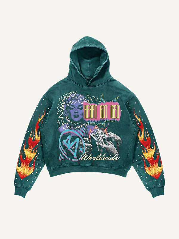 Figure&Money&Graphic&Letter Print Slant Pockets Hoodie