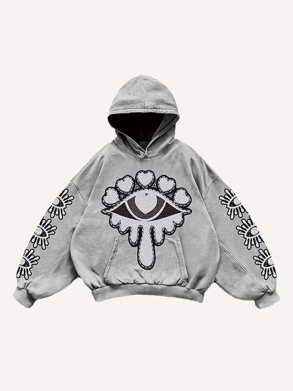 Eye&Heart Print Slant Pockets Hoodie