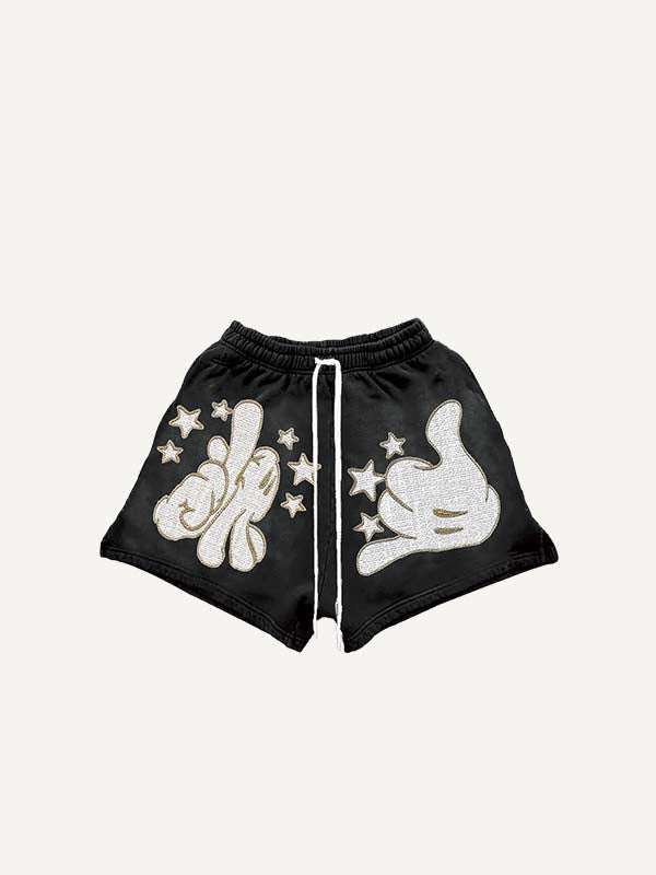 Gesture Print Drawstring Waist Shorts