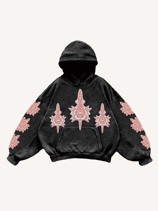 Floral Print Slant Pockets Hoodie
