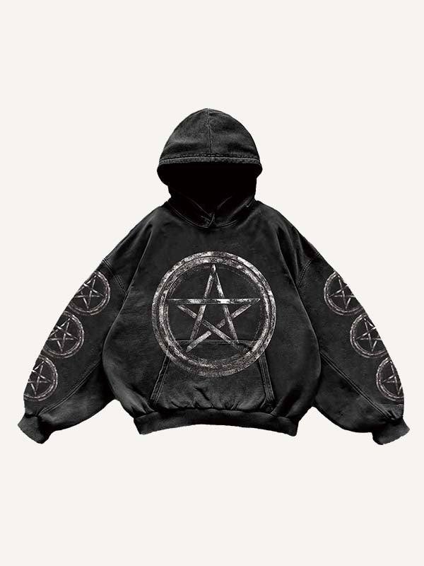 Figure&Star&Letter Print Slant Pockets Hoodie