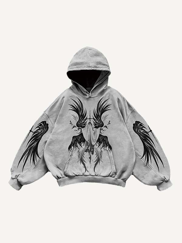 Figure&Wing Print Slant Pockets Hoodie