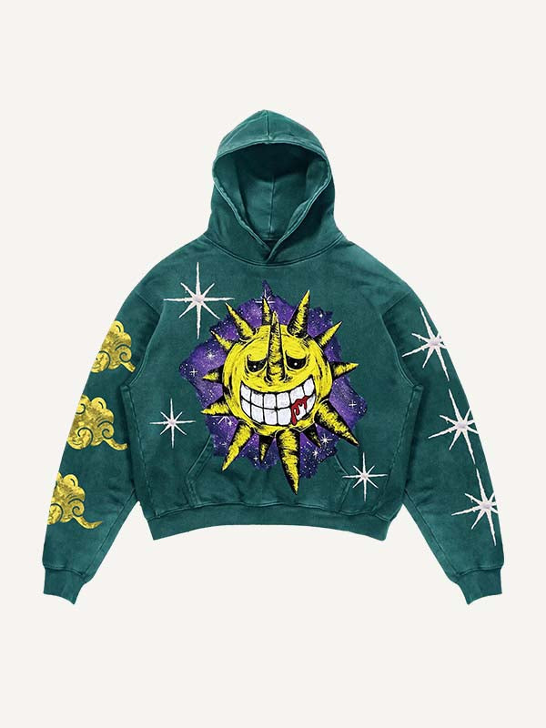 Evil Sun&Moon&Cloud&Graphic Print Slant Pockets Hoodie
