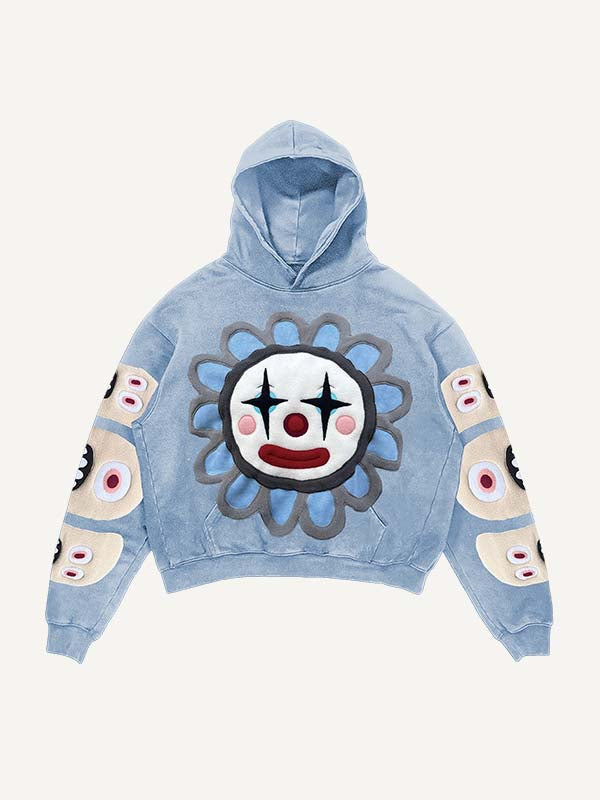 Joker&Floral Faux Decal Print Slant Pockets Hoodie