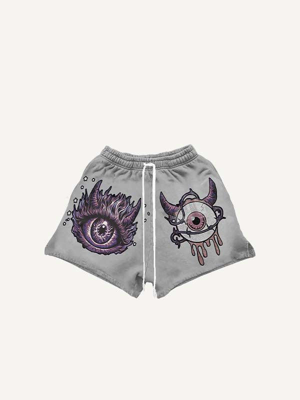 Demon Eye&Eyeball&Graphic Print Drawstring Waist Shorts