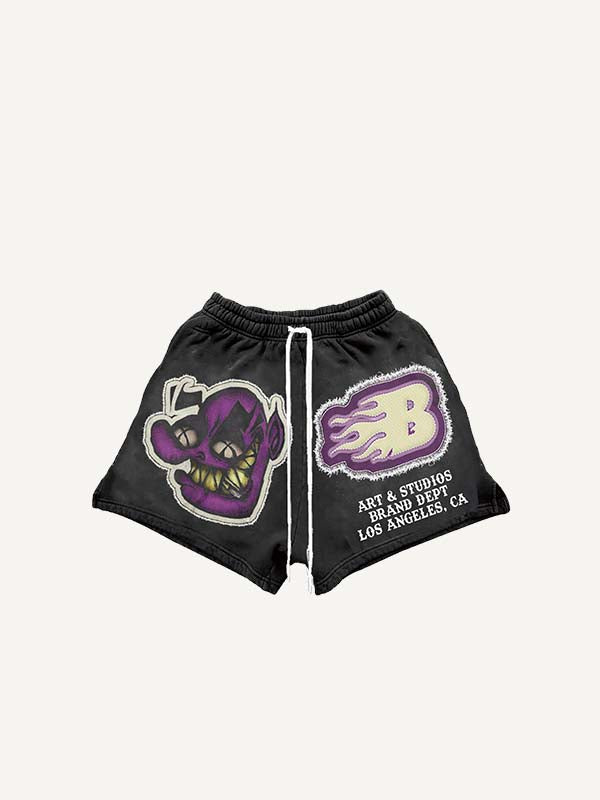 Figure&Letter Faux Decal Print Drawstring Waist Shorts
