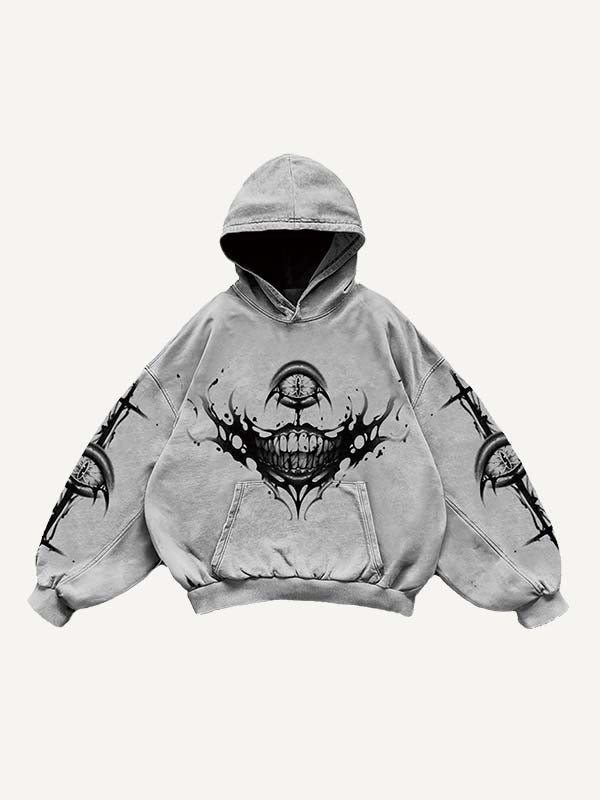 Eye&Mouth&Wing Print Slant Pockets Hoodie