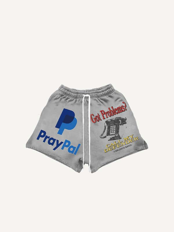 Funny Faith Print Drawstring Waist Shorts