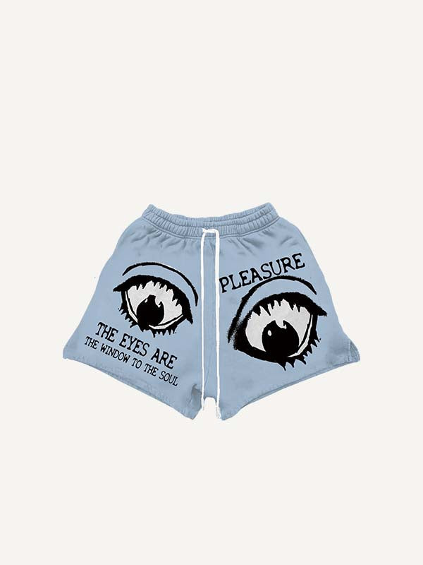 Eye&Letter Print Drawstring Waist Shorts