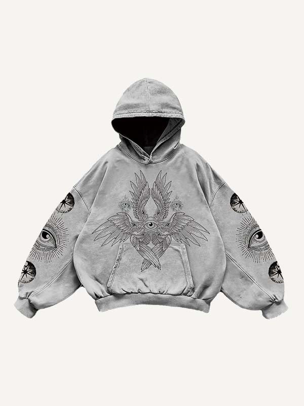 Eye&Wing Print Slant Pockets Hoodie