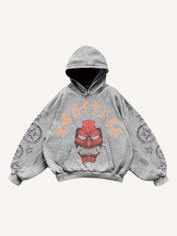 Warrior&Cross&Star Print Slant Pockets Hoodie