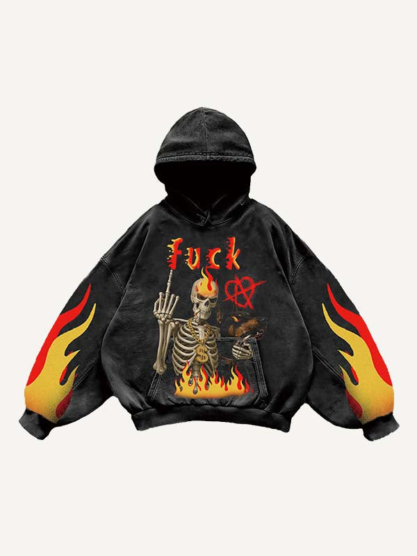 Skeleton&Animal&Gesture&Letter Print Slant Pockets Hoodie
