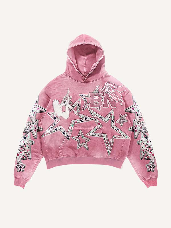 Figure&Star Faux Decal Print Slant Pockets Hoodie