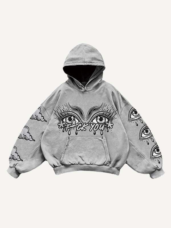 Eye&Cloud&Letter Print Slant Pockets Hoodie