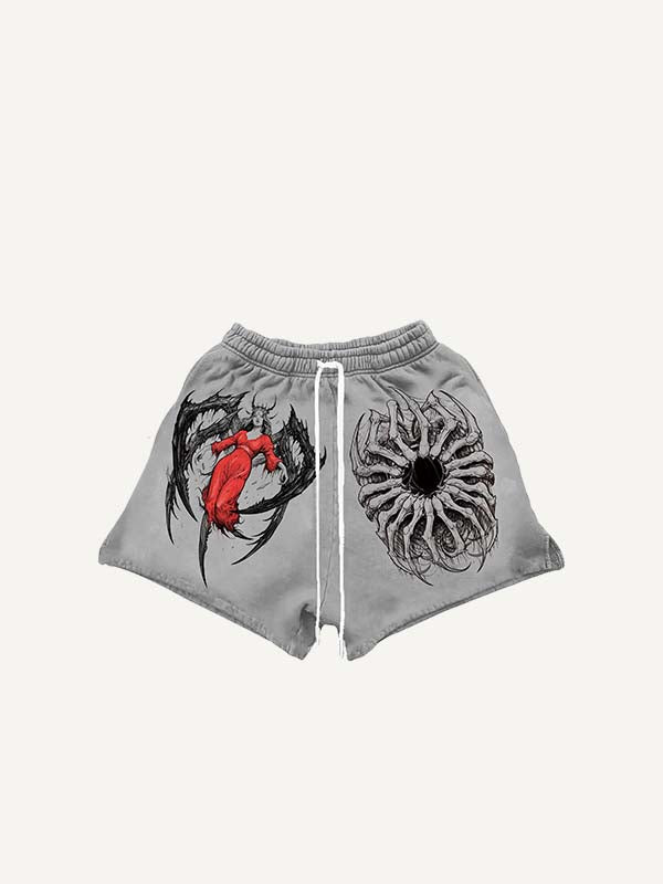 Figure&Graphic Print Drawstring Waist Shorts