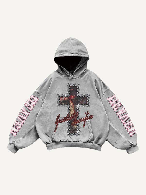 Jesus&Cross&Letter Print Slant Pockets Hoodie