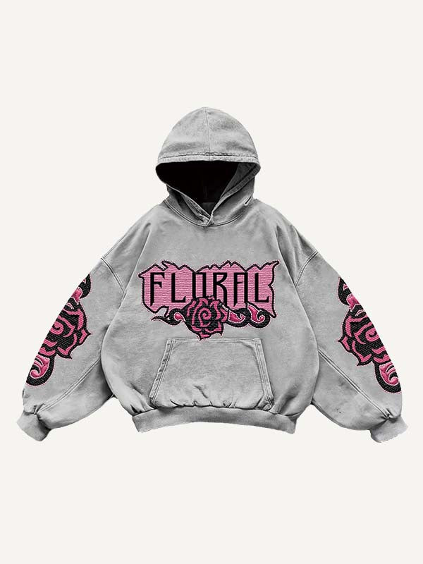 Floral Print Slant Pockets Hoodie