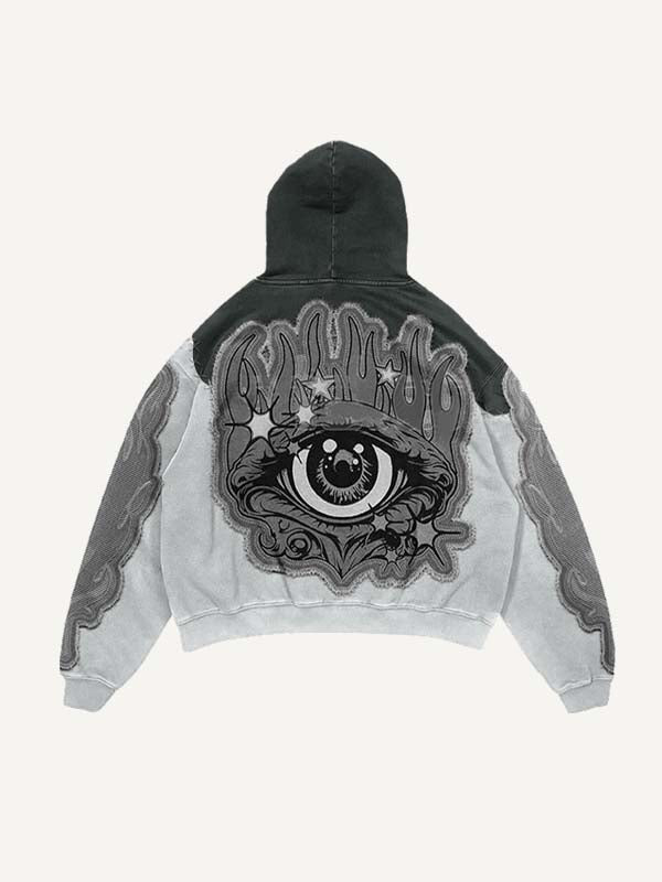 Colorblock Eye Faux Decal Print Slant Pockets Hoodie